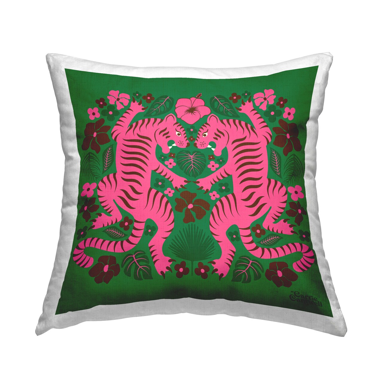 Mirrored Tigers Pattern Design by Carrie Cantwell Throw Pillow